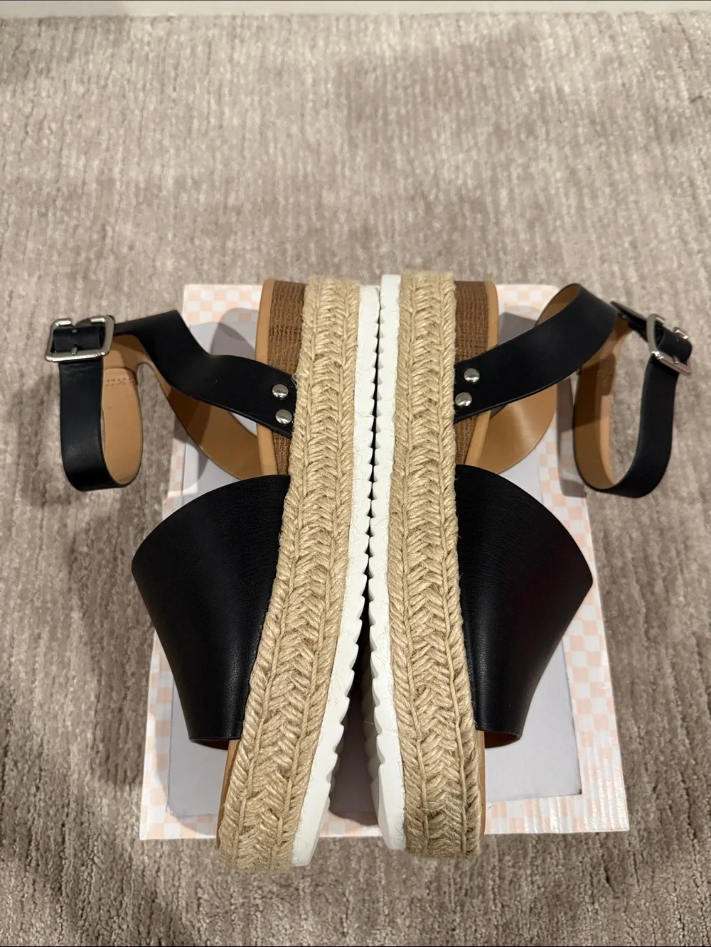 Soda Black Espadrille Platform Sandals with Ankle Wrap